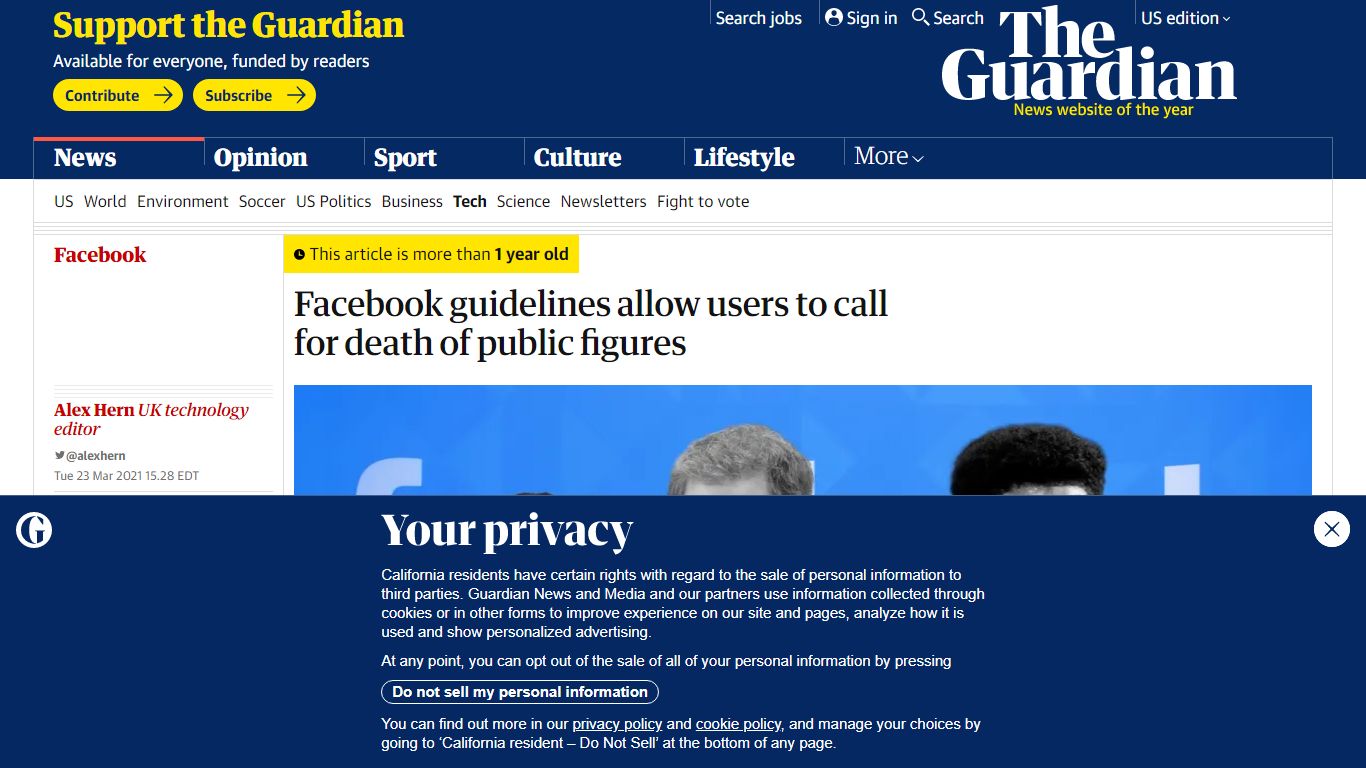 Facebook guidelines allow users to call for death of public figures