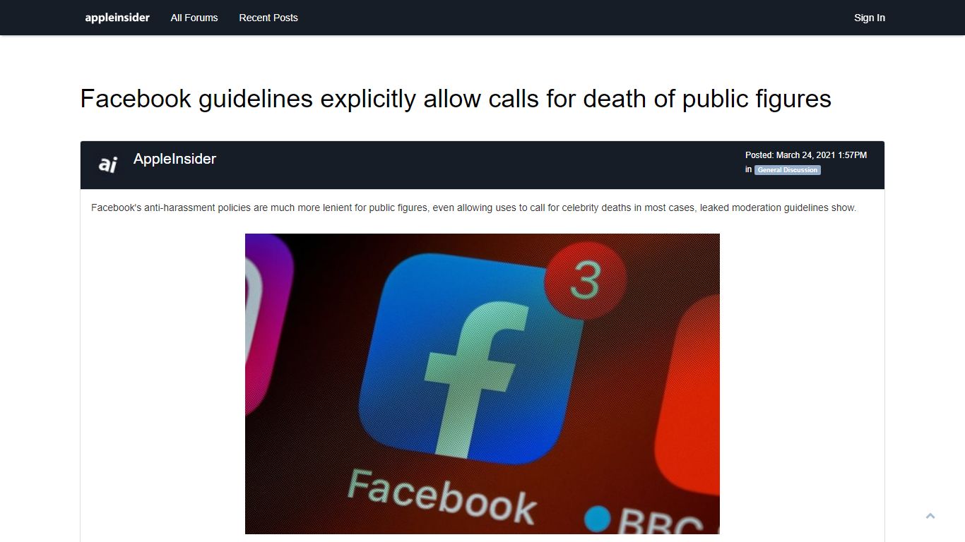 Facebook guidelines explicitly allow calls for death of public figures ...
